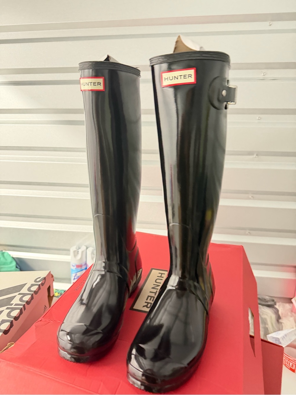 Hunters women’s size 8 tall glossy black boots new in box 4602 - Picture 7 of 7